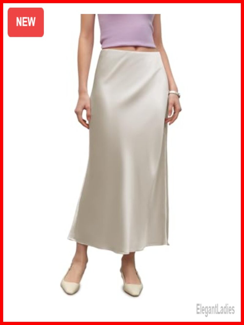 Luxury Mulberry Silk Midi Skirt High Rise Stretch Blend